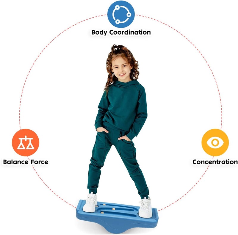 Joonly Kids Rocking Seesaw Balance Board with 5 Wooden Balls Sensory Training Rocking Board Balance Training Equipment Children Indoor Outdoor Activity Toy (Blue) - Image 2